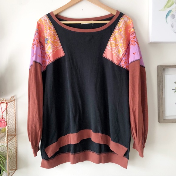 SOLD♏️Free People We The People Feelin It Patchwork Ballon Sleeve Top Size M - Picture 2 of 12
